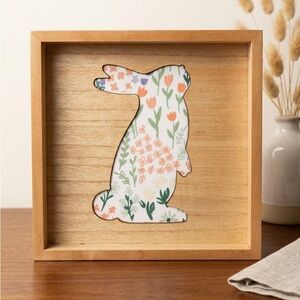 Floral Bunny Wood Shadow Box – Rustic Easter & Spring Home Decor